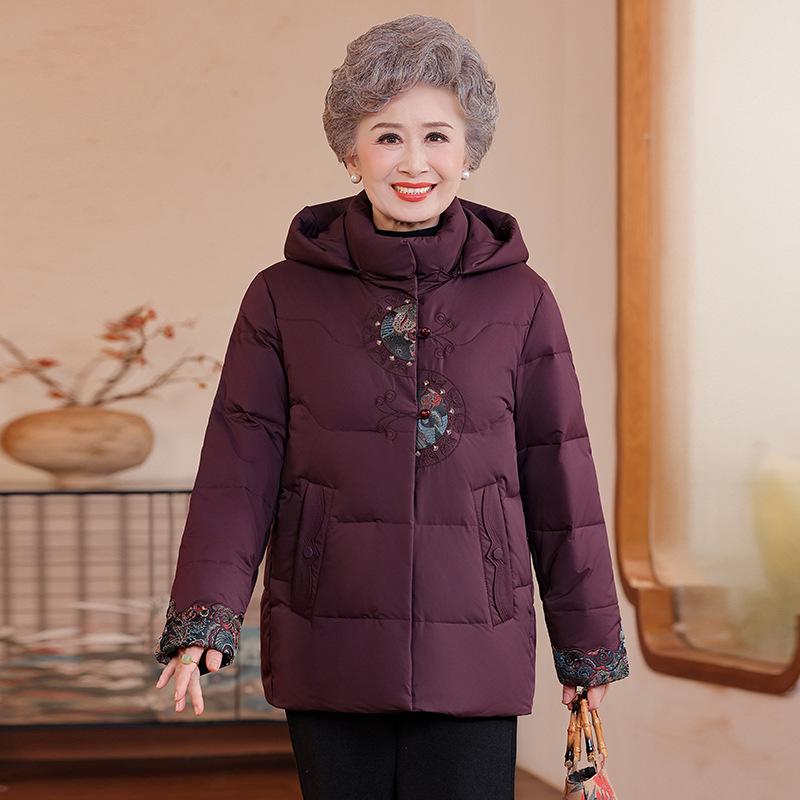 

Cozy Winter Hooded Down Jacket for Elderly Women - Festive, Thickened White Duck Down Coat XL (up to 52.5 kg) фіолетовий