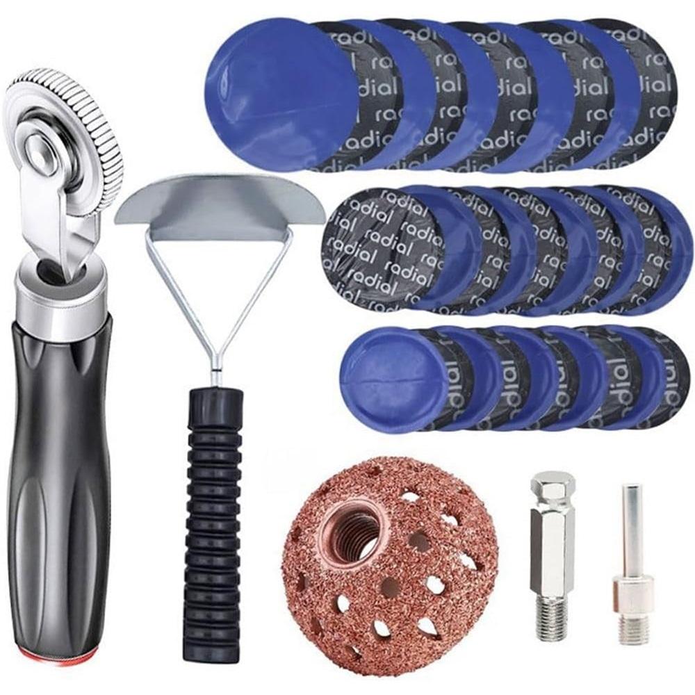 

Tire Repair Kit with Patch Roller, Liner Scraper and Natural Rubber Patches, Practical Puncture Repair Tool for Car, Truck and Bike Tires
