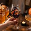 Coppa da Vino Zucca Strega Dipinta a Mano Vetro Trasparente Floreale Acqua Acero Decorazione Tavola