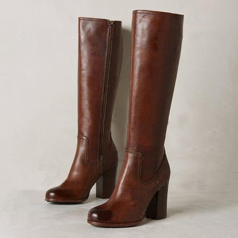 Autumn and Winter New Wind Side Zipper High Thick Heel Women's Fashion Boots