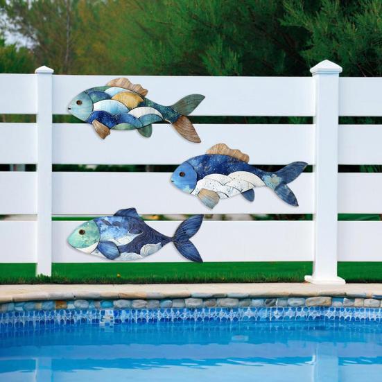 Yousheng 3/4Pcs/Set Wooden Fish Wall Decoration Farmhouse Rustic Nautical Turtle Shell Starfish Wall Art Sculpture Home Living Room Bathroom Wall