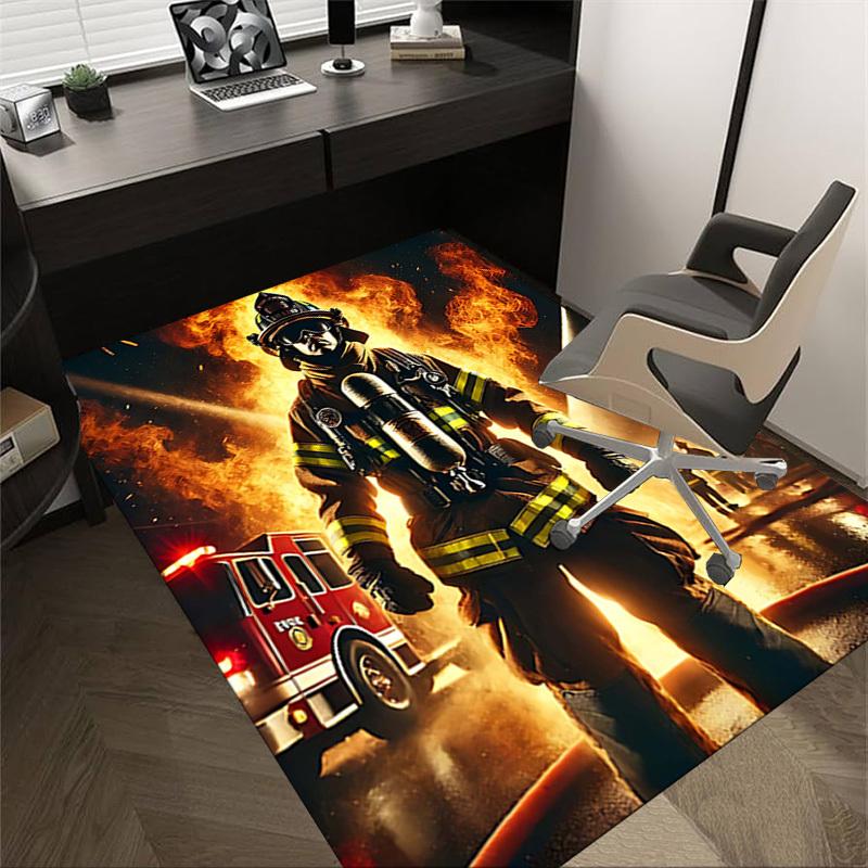 1PC firefighter firetruck Non-Slip Floor Carpet Compatible for Office&Living Room&Bedroom&Dining room - Flat- Soft & Pattern, Vibrant Colors-W233