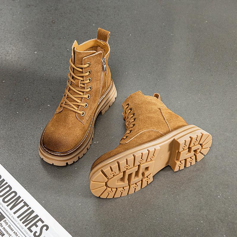 Thick-soled Martin Boots Women's Autumn and Winter New Cotton Retro Rhubarb Boots Genuine Leather Short Boots British Matte Locomotive Boots