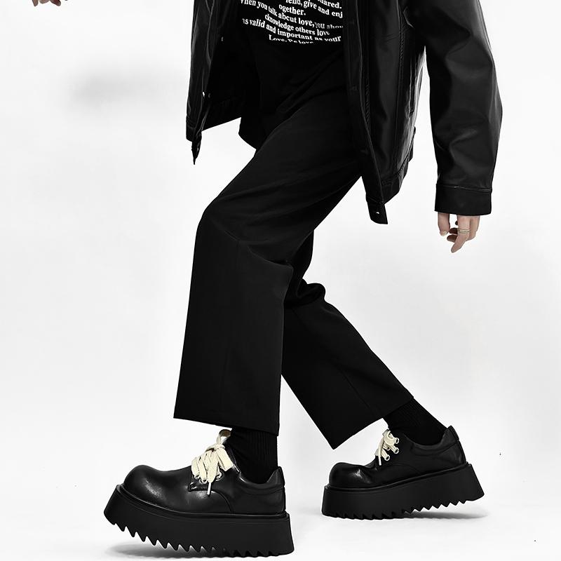 Fashion Derby Black Thick Soled Men's Shoes Fashionable White Lace Up Design Style Outdoor Trendy Party Daily Quality Youth Shoes New