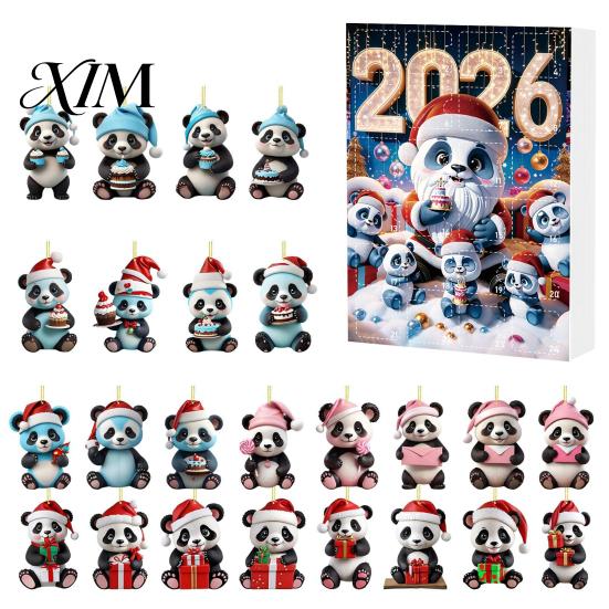 Unique Christmas Gift Panda Advent Calendar, 24 Days Countdown Contains Acrylic Ornament Set Ornaments, Cute Hanging Decorations for Tree Home
