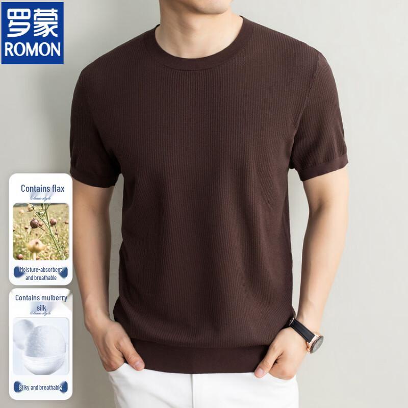ROMON Men's Summer Lyocell Linen Blend Round Neck T-Shirt