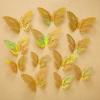 12 Pcs 3D Butterfly Wall Decor 3 Sizes Metallic Hollow Butterfly Decal for Birthday Party Cake Decoration Removable DIY Wall Art Mural for Bedroom