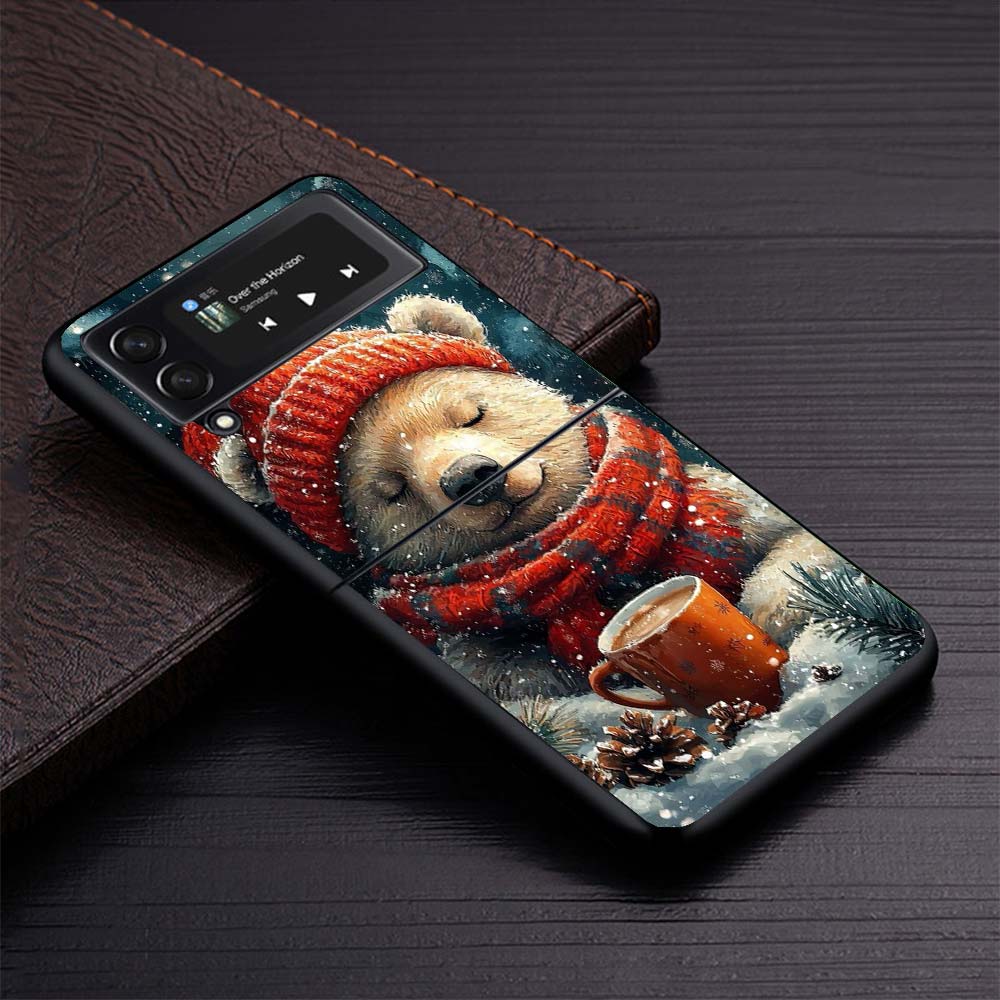 

Animal Brown Cute Bear Hard Black Cover for Samsung Galaxy Z Flip 7 6 5 4 3 5G Phone Case Flip7 Flip6 Flip5 Flip4 Flip3 Pattern Samsung Z Flip