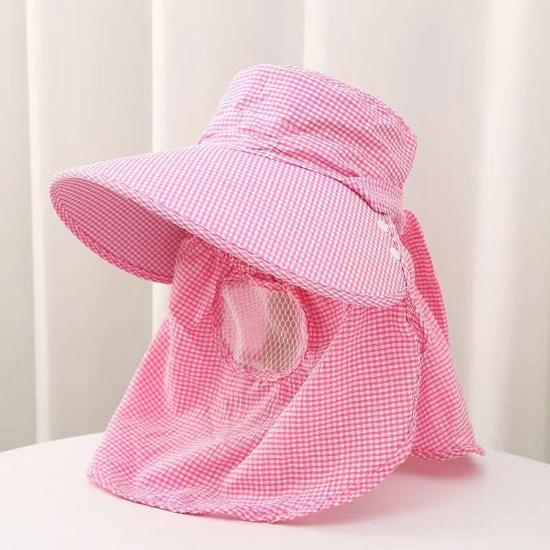 Summer farm work sunscreen cap ultraviolet big brim face mask underground cycling women's plaid sun hat