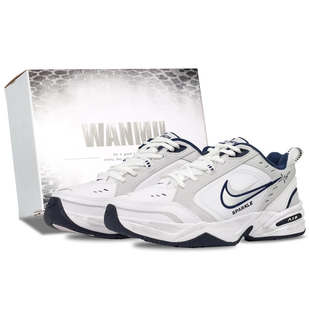 Nike Air Monarch 4 Gray Track Slip Resistant Abrasion Resistant Low top Chunky Sneakers Men's White Gray 415445-102(Team686-)