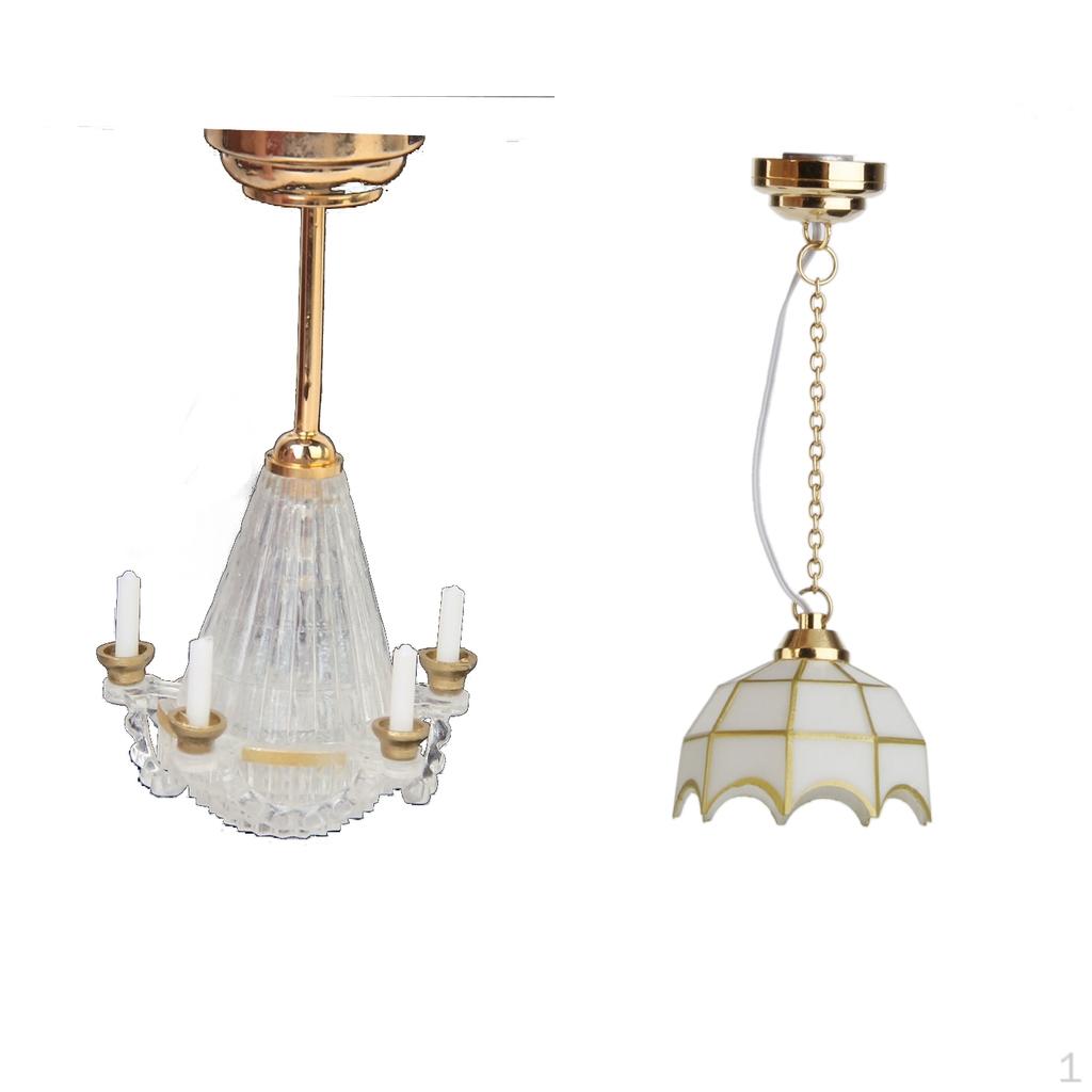 2x Gold Plated Metal 12th Dollhouse Ceiling Lamp Room Decoration Ornament