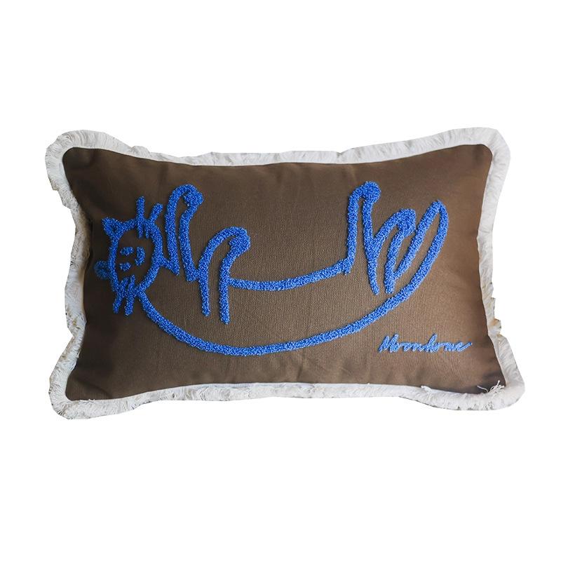 Medieval Critter Embroidery Cushion Cover Puppy Kitten Coffee Brown Washable Home Decoration Pillow Cover 30x50CM