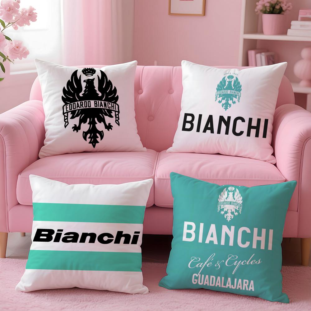 Luxury B-Bianchi Logo Cushion Cover Plush Fabric Soft Double-Sided Printed Invisible Zipper Sofa Pillow Case Home Decor