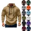 Mens  Hoodies Vintage Casual Quarter Button Up Hooded Workout Sweatshirts Fall Winter Pullover Hoody