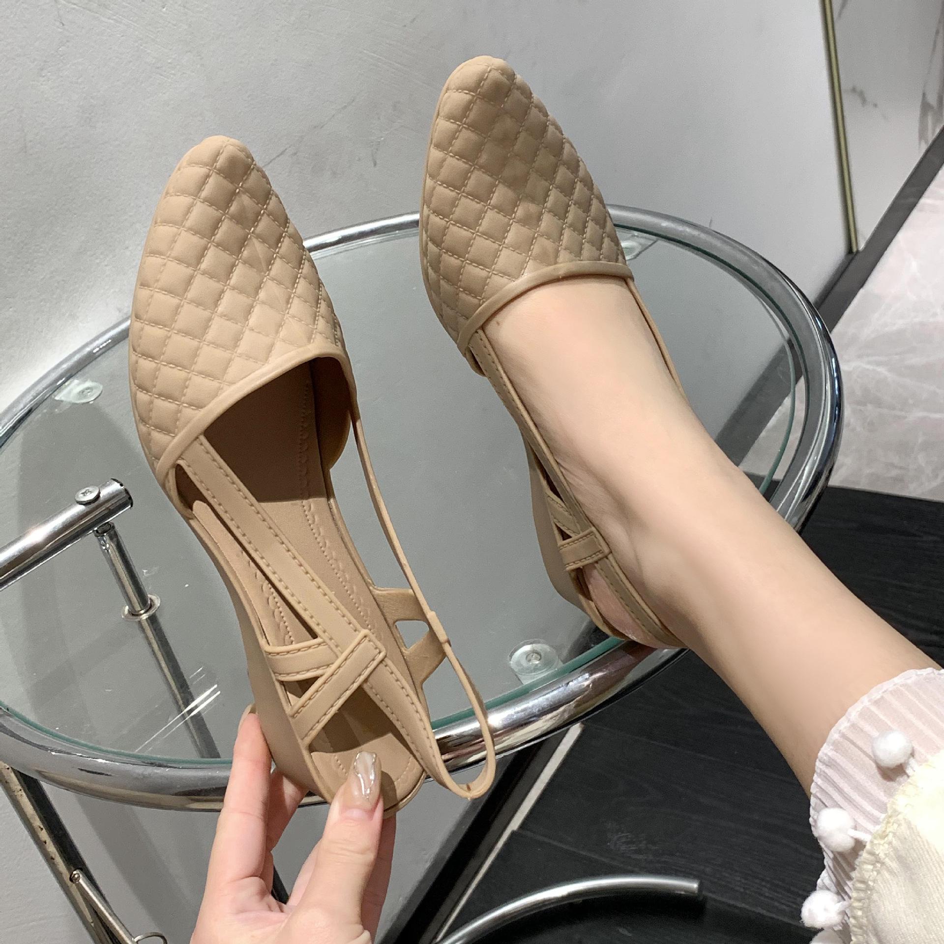 Yuzhihao Women s Summer Pointed Toe Low Heel Sandals with Back Strap - Solid Color Flat Bottom Design 39