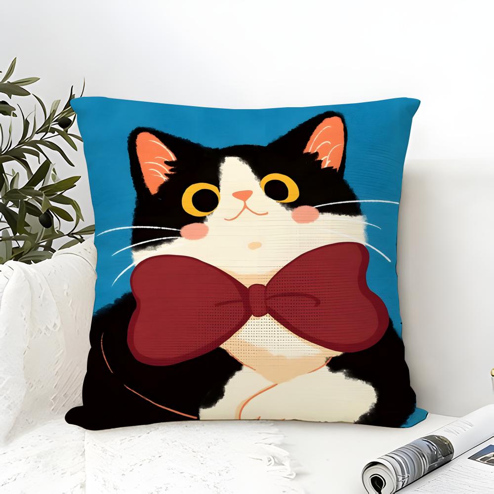 Cute Cartoon Cat Patterns Pillow Case Cotton Linen Fabric Square Zipper Pillowcase Home Decorative Living Room