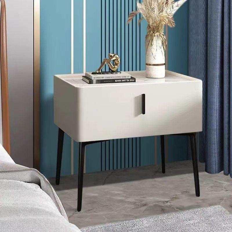Fully Assembled Modern Italian-Style Leather Bedside Table with Storage