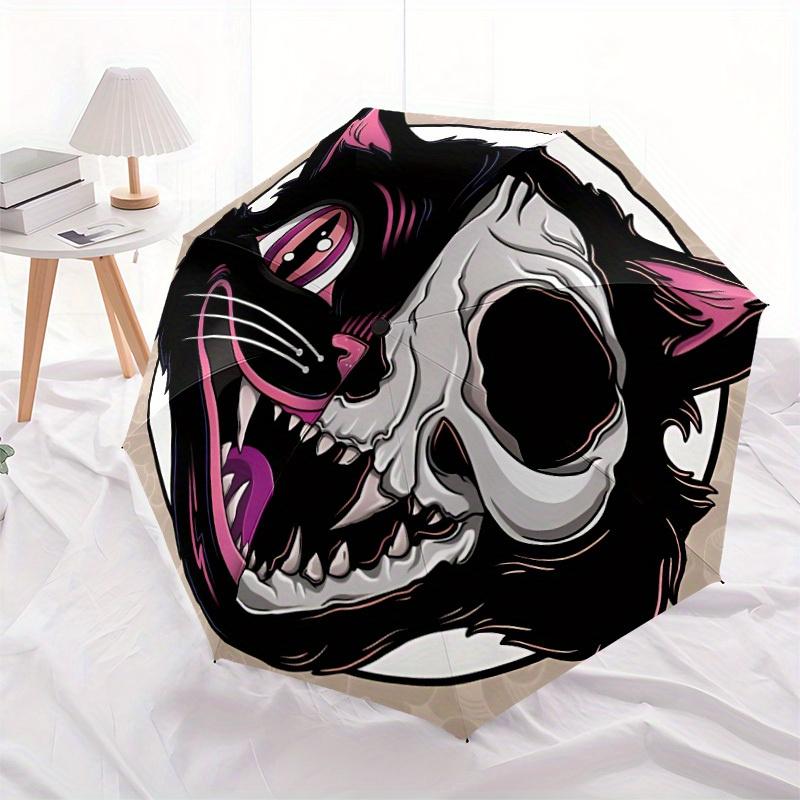 1pc Cat Skull Automatic Umbrella High Quality Canopy, Portable Folding Umbrella With, Ideal Gift for - Travel 214