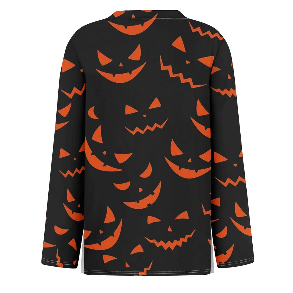 Women's Fashion Long Sleeve Top Crew Neck Halloween Print Split Hem Casual Shirt Lightweight Comfortable Fit