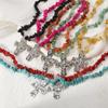 Tooxika Irregular Crushed Stone Necklace Western Cowboy Style Natural Stone Turquoise Cross Necklace
