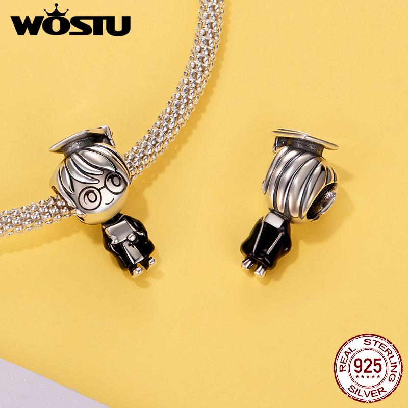 WOSTU Graduation Jewelry 925 Silver Girl & boy Charm Unicorn Pendant Retro Owl With Hat Bead Fit Bracelet Daughter Girl DIY Gift