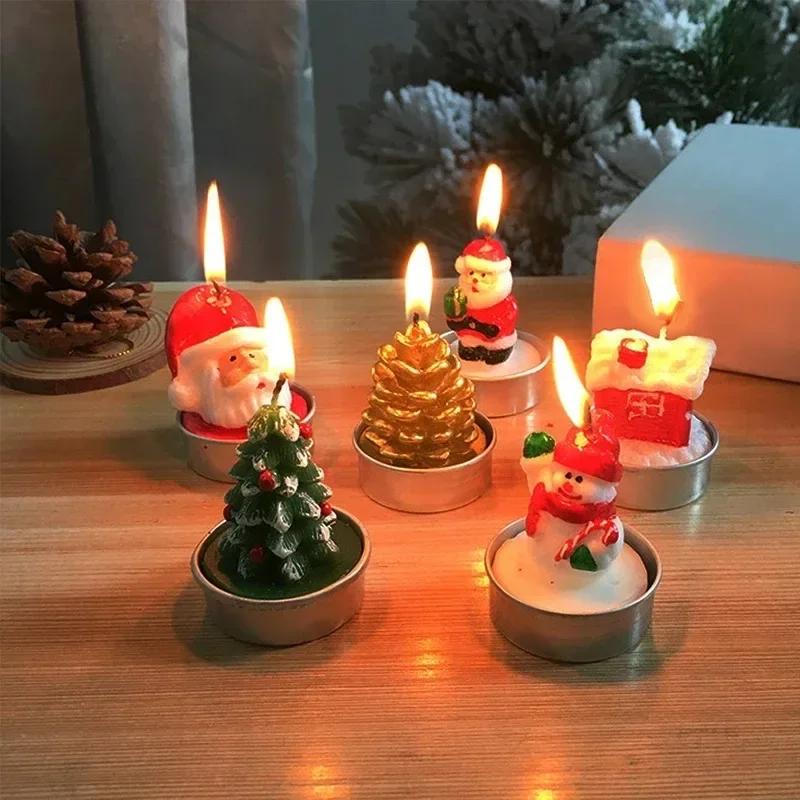 Christmas Craft Gift Candle with Painted Decoration Cartoon Snowman Tree Model Candle Xmas Holiday Home Tabletop Decor Ornament