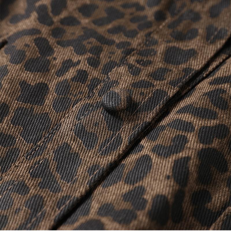 Vintage Damen Schnürjacke Leopardenmuster Kurzjacke Mode Slim Reverskragen mit Taschen Mantel Neu Herbst Damen Oberbekleidung