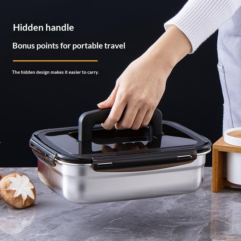 Fresh Keeping Stainless Steel Food Box Reusable Lunch Container with Leakproof Lid for Outdoor Travel Camping