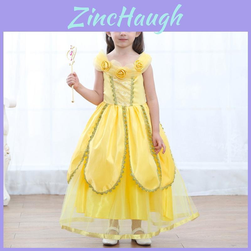 Enchanting Girls Belle Cosplay Princess Dress Yellow Ball Gown For Fancy Parties