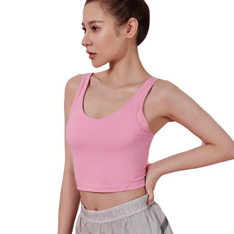

[Selection] Candy-Colored Lace-up Wear I-Shaped Beauty Back Push up Stable Narrow Shoulder Strap Yoga Exercise Vest Plum powder L