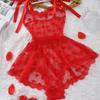 Mesh Transparent Heart Shaped Lace Up One Piece Lingerie Set Underwear