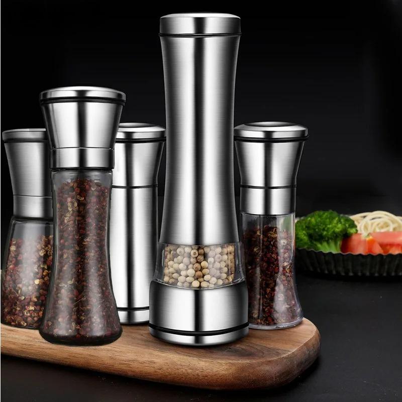 Stainless Steel Manual Salt Pepper Mill Adjustable Pepper Seasoning Bottle Spice Grinding Containers Mill Shakers Kitchen Gadge