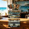 Wood Flip Flop Beach Sign, Hanging Coastal Welcome Door Sign, Vintage Rustic Farmhouse Wall Plaque for Front Door, Porch, Balcony, Summer Decor