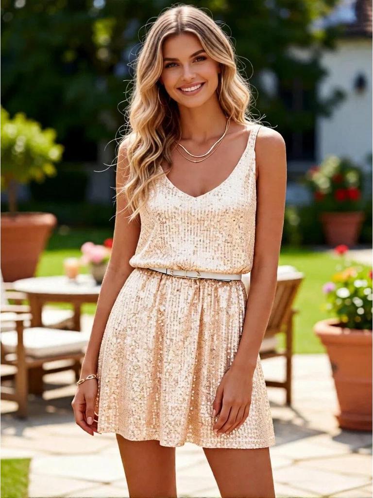 Sommer-Bestseller Rückenfreies Französisches Pailletten-Trägerkleid