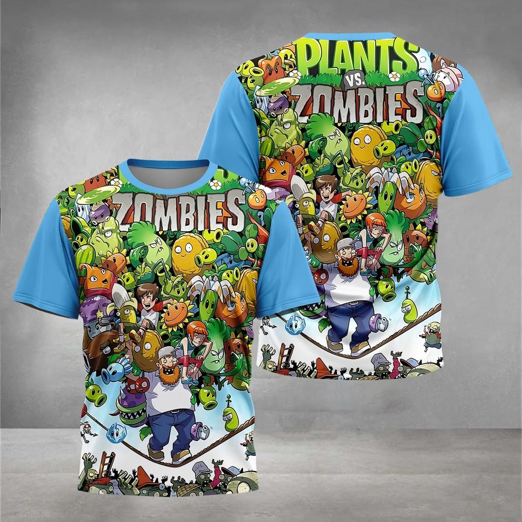 Summer Round Neck HOT Game Plants Vs. Zombies Pattern 3D Printed Top Fashionable Casual Short Sleeved Children's Boy T-shirts