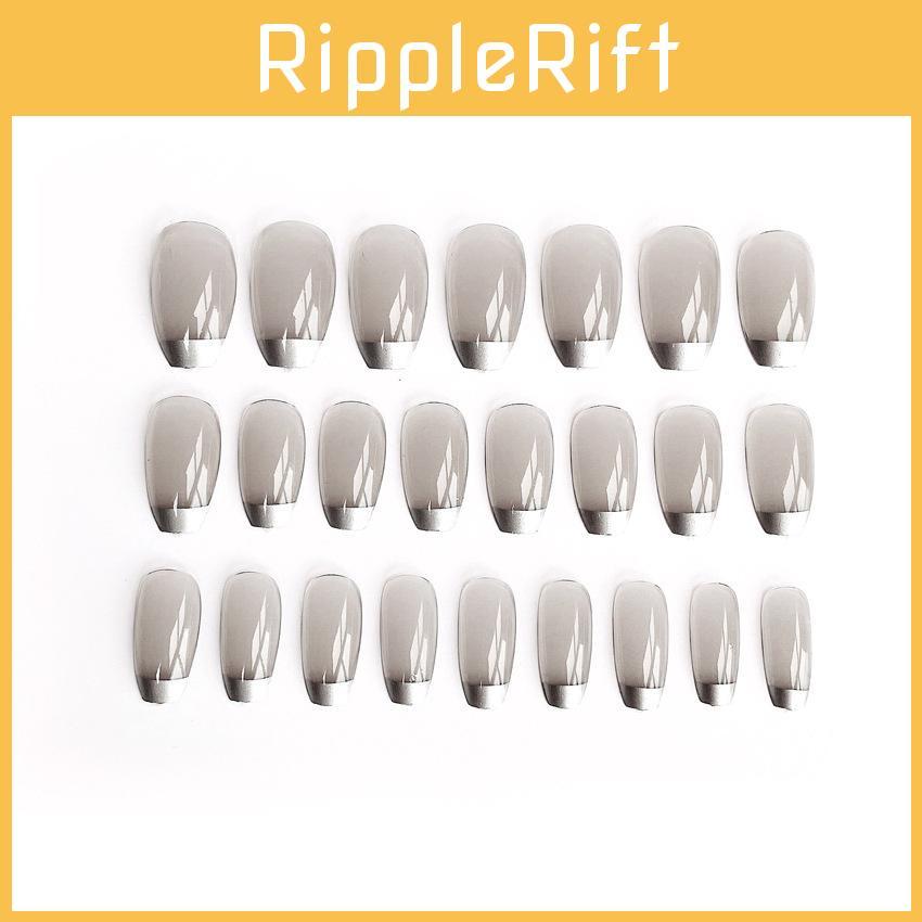 High-quality Peach Manicure Silver French False Nail Tips Wearable Nail Stickers Finished Nail Pieces 24 Pieces Ballet Nails S85
