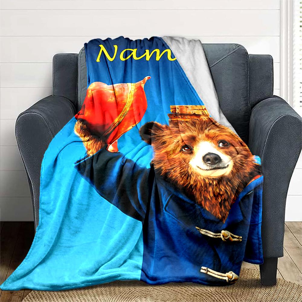 Customiz Name Personality Paddington Bear Blanket Soft &Warm Sofa Office Bed Travel Lunch Break Blanket, Gift Suitable All Seasons
