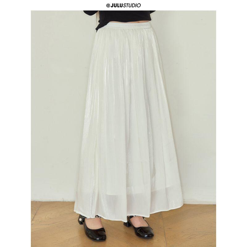 

Julu Studio Sparkling Slightly Oversized Girls Elegant Slim Looking Drape Streamer Gauze Skirt plus Size Skirt Apricot color M
