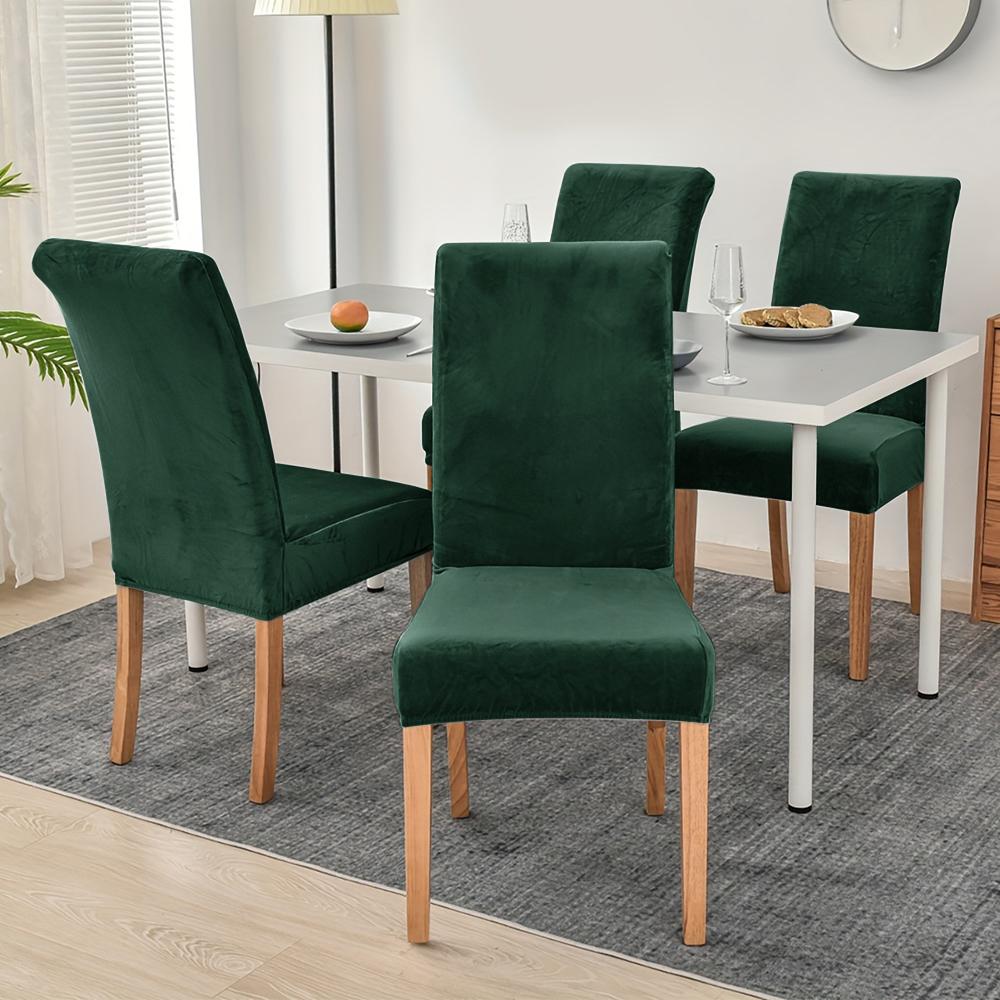 1/4pcs Velvet Chair Covers Dining Room Elastic Soft Seat Cover Solid Color Dustproof Furniture Protector Restaurant Banquet Home
