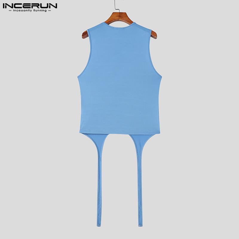 INCERUN Men Sexy Sleeveless Hollow Out Slim Party Fitted Short Tank Tops