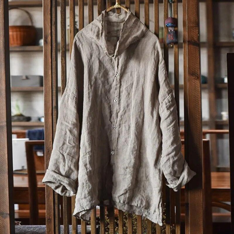 Johnature Women Vintage Shirts Tops Button Long Sleeve Autumn Blouses Turtleneck Chinese Style Women Shirts