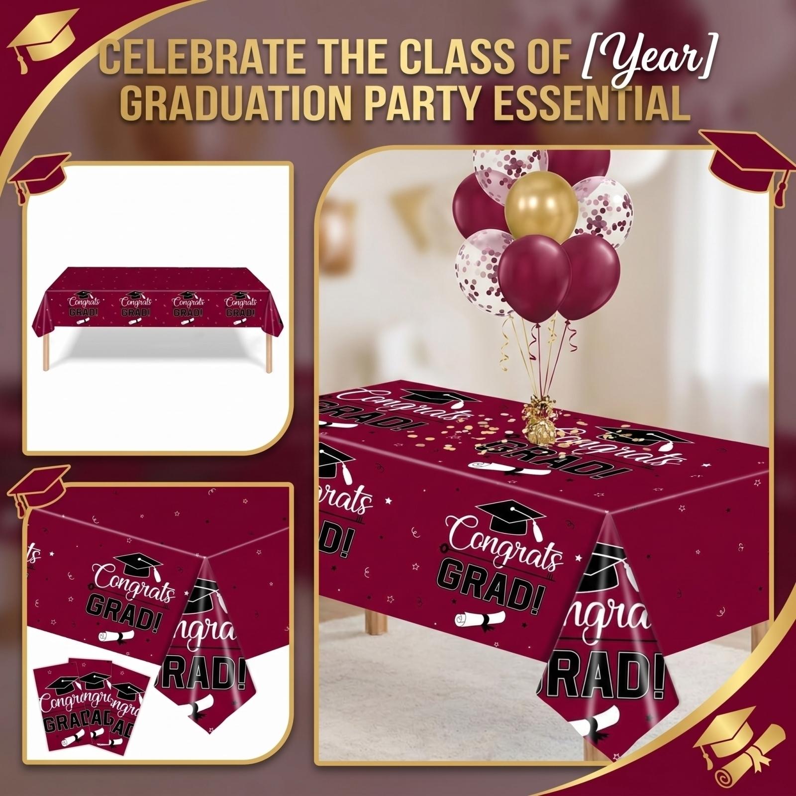 Disposable Tableware Graduation Themed Red Tablecloth One Size