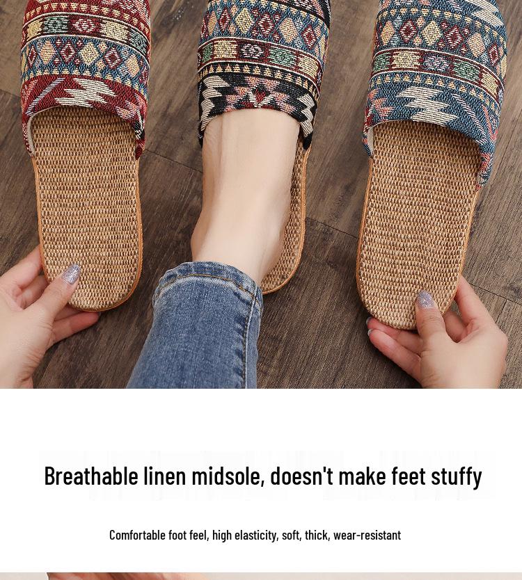 Women's Ethnic Diamond Pattern Cotton-Linen Headscarf Slippers - Large Size, Comfortable Home Footwear