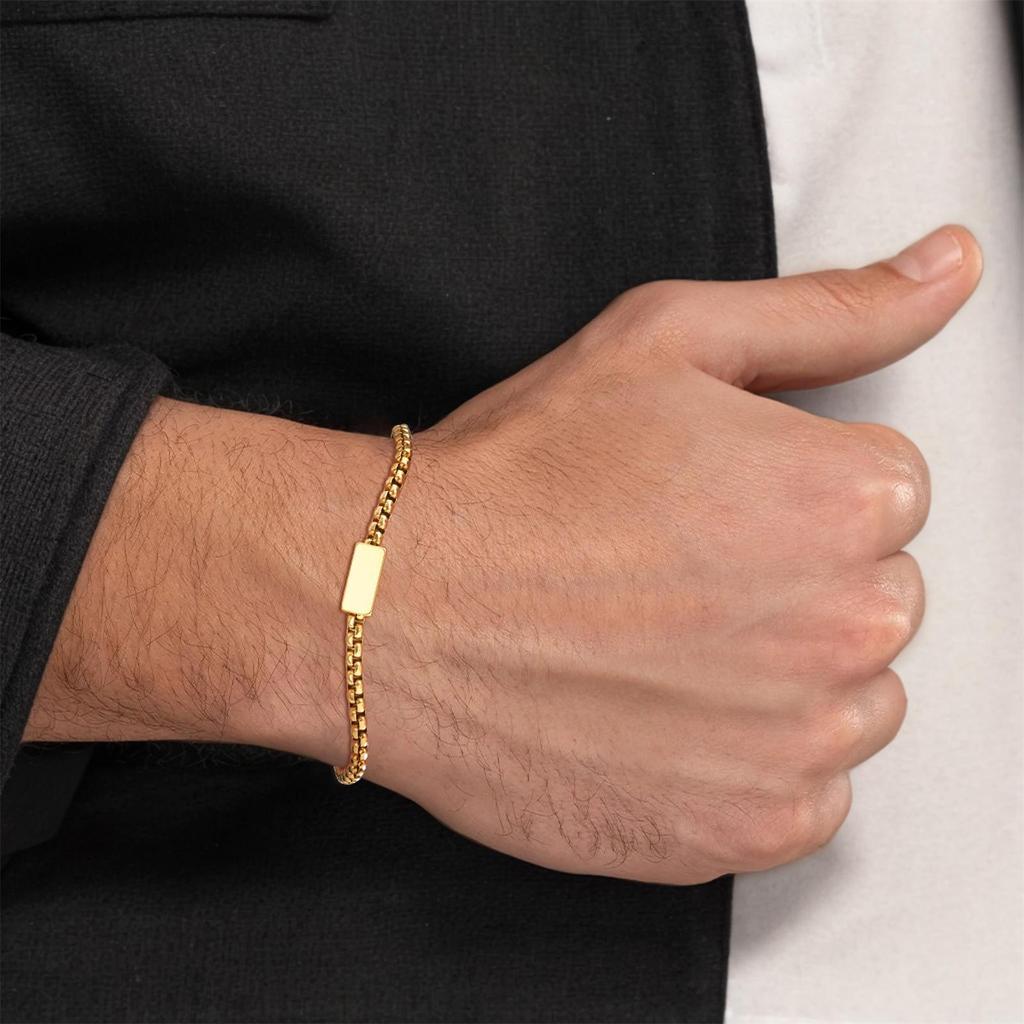 Initials Box Chain Bracelets for Men Boys,Alphabet A-Z 26 Letter Stainless Steel Chain Wristband,New Trend Jewelry Gifts