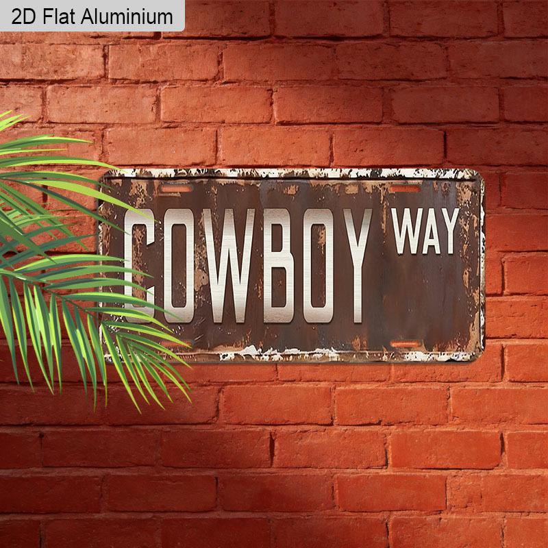 2D Flat, 1pc "COWBOY WAY" Vintage Rustic Aluminum Sign, 12''x6'' Western Style Wall Decor, Perfect for Ranch, Man Cave, Garage & Vehicle