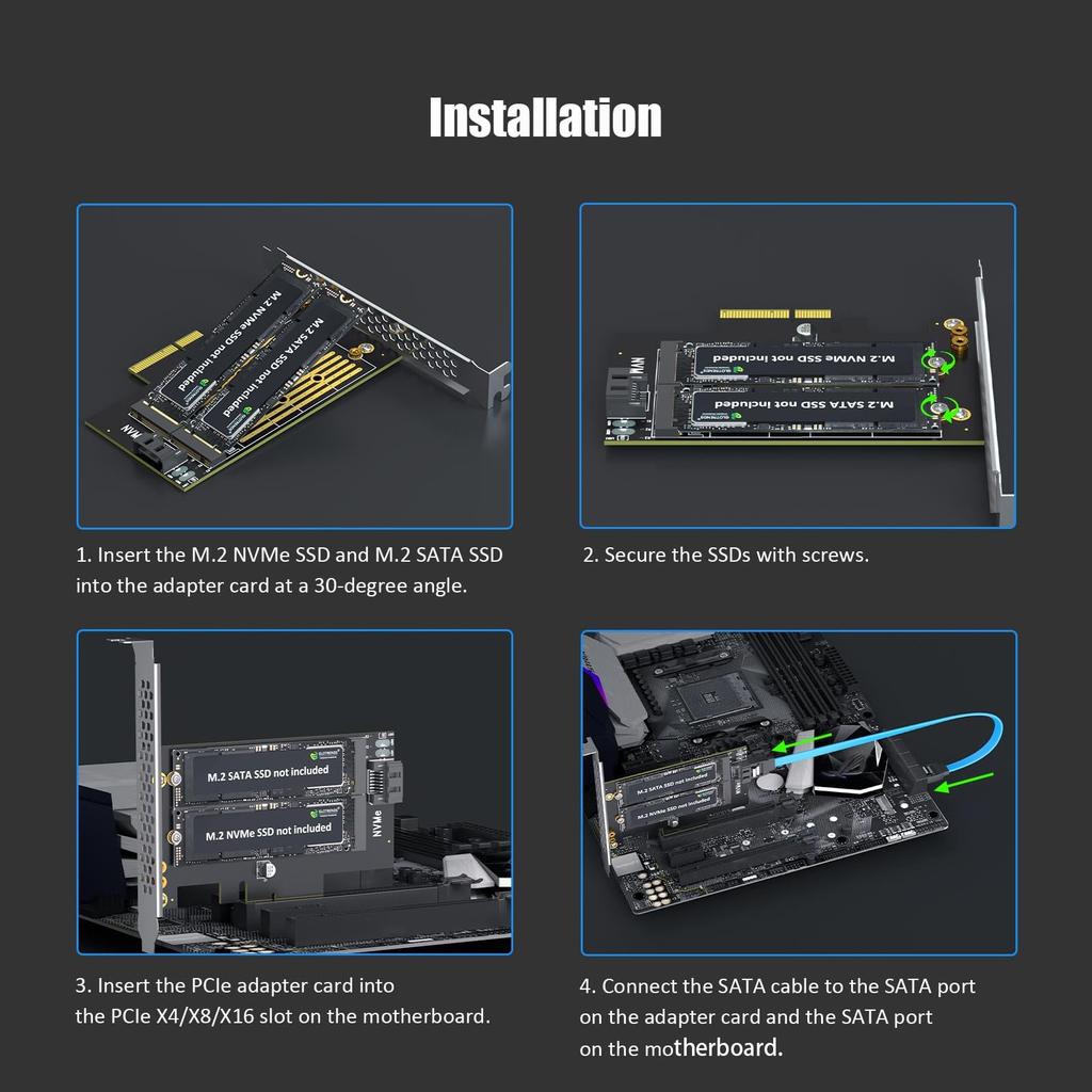 GLOTRENDS PA12 PCIe Conversion Supports one NVMe SSD and one SATA M.2 Adapter M.2 M.2 SSD.