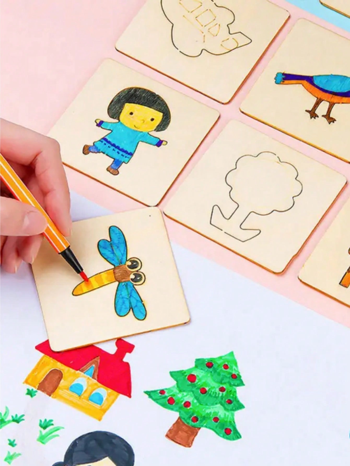 

20 шт. Монтессори Рисование Деревянные DIY Шаблоны Трафареты для Рисования 7-8cm&1cm