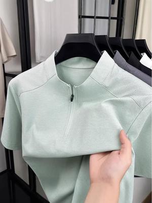 Men's Quick-Dry Half-Zip Casual Outdoor Sport T-Shirt - Solid, Short Sleeve, Loose Fit Summer Style