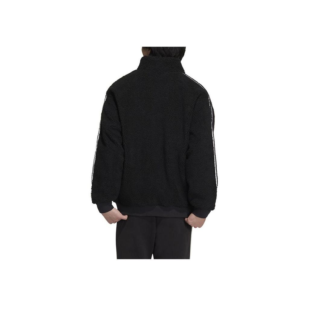 Adidas Neo Logo Pattern Stripe Embellished Fleece-Lined Jacket Men Outerwear Black HN8731