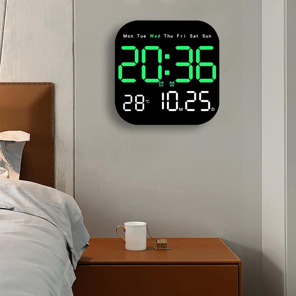 Electronic Wall Clock Temperature Date Display Table Clock Wall-mounted Digital LED Alarm Clocks for Home 12/24H Digital Clocks